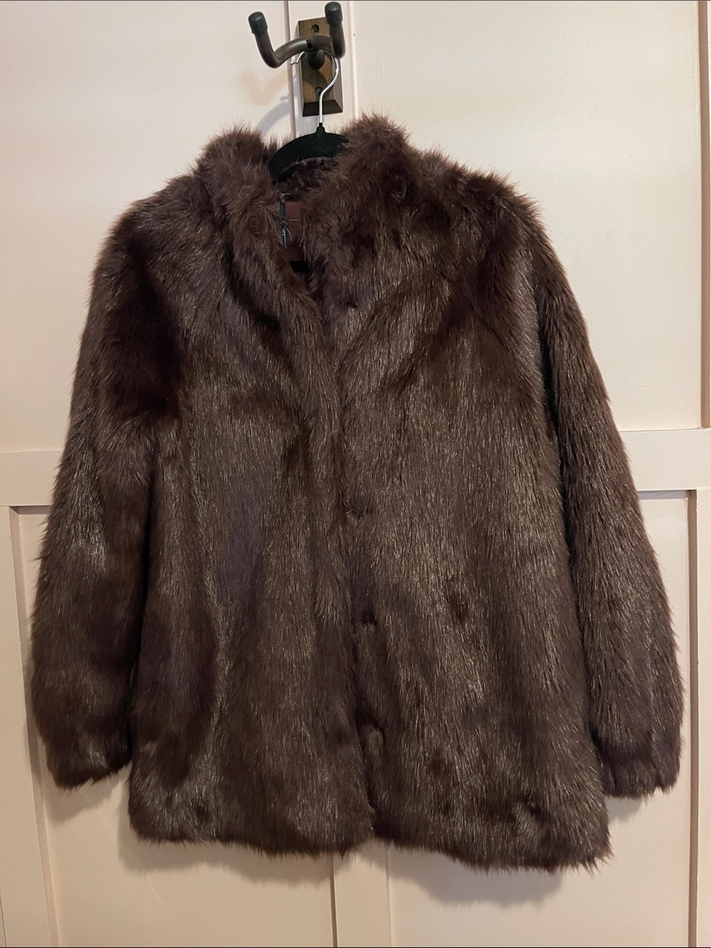 Lux Faux Fur Coat in Rich Chocolate Burgundy Brown